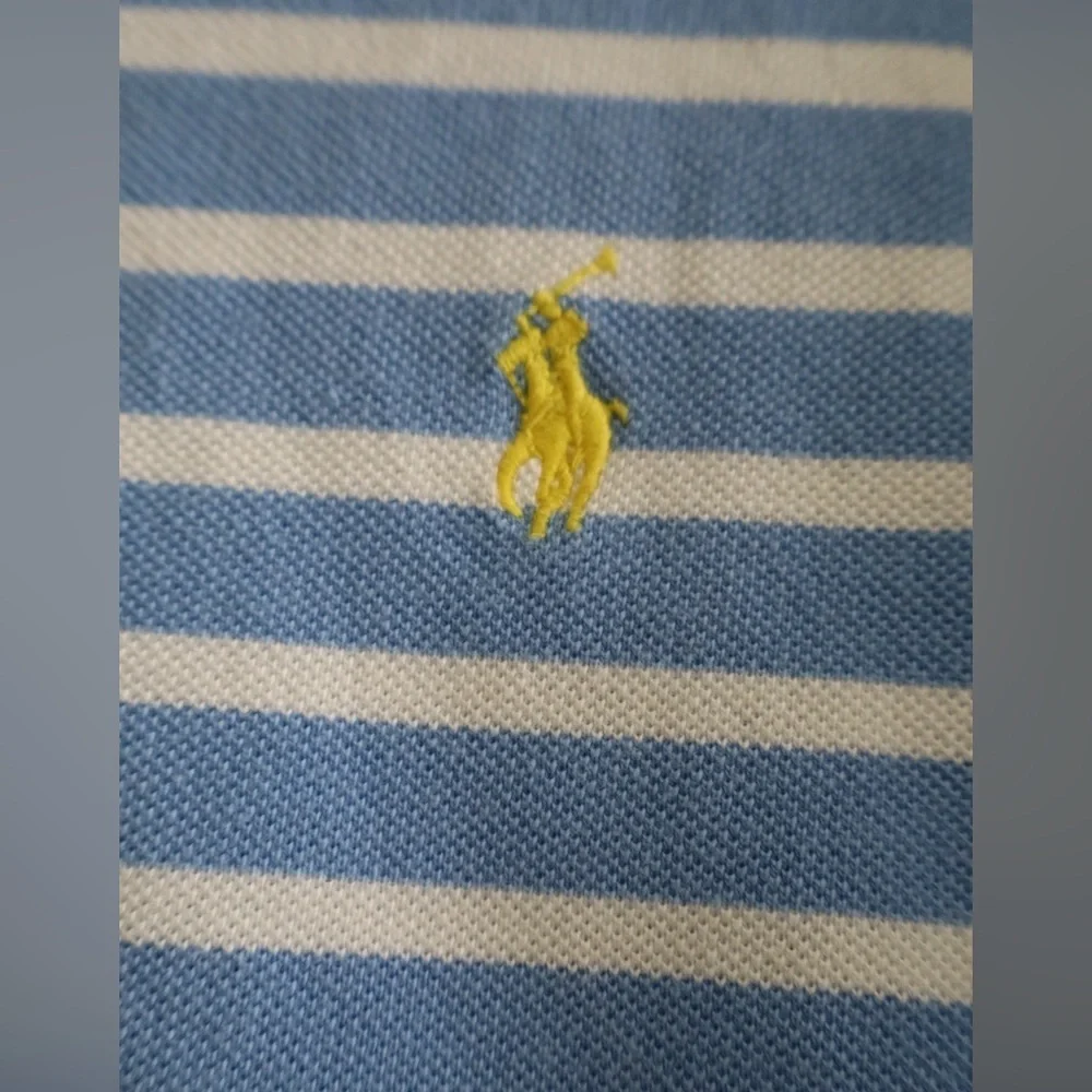 Vintage Polo Ralph Lauren Striped Polo Shirt Blue White Yellow Pony Logo